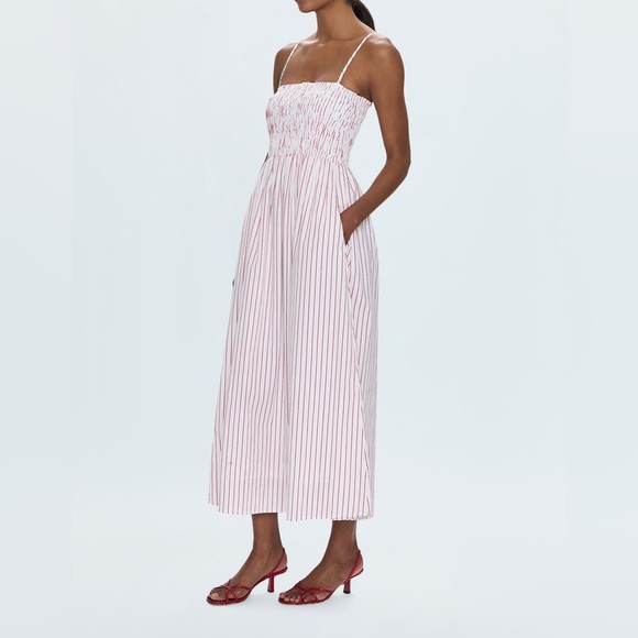 Pistola Bianca Shirred Bodice Dress in Green Blue Stripe